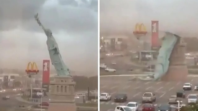 ঝড়ো হাওয়ায় ভেঙে পড়ল ‘স্ট্যাচু অব লিবার্টির’ রেপ্লিকা